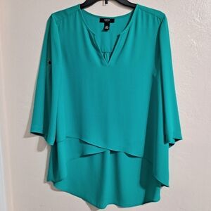 Alfoni Turquoise Layered Blouse Chic Design Versatile Sleeves EUC
